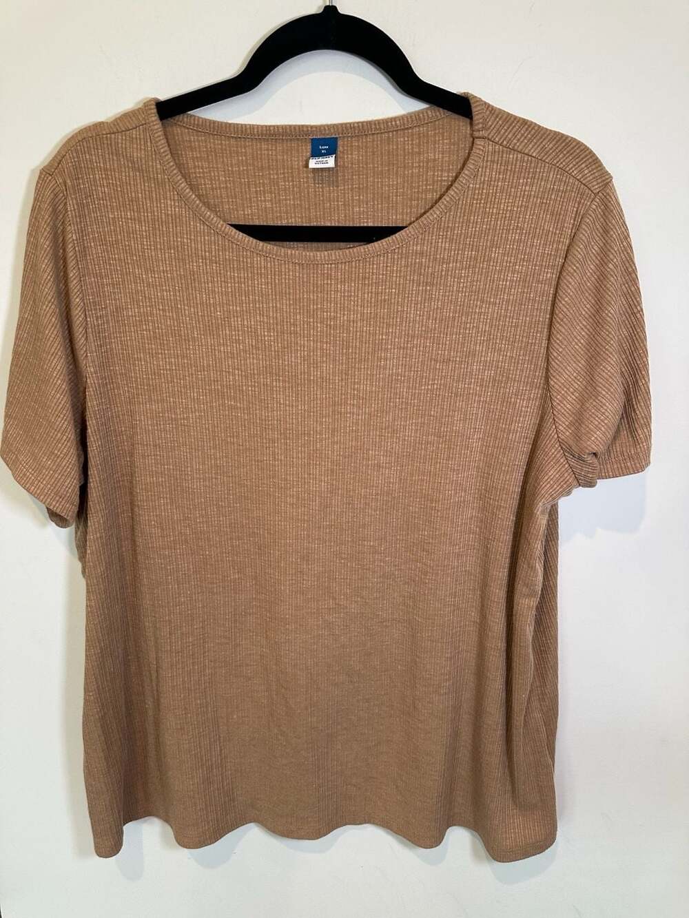 Old Navy Luxe Ribbed T-Shirt Size XL Tan Short Sleeve Crew Neck Top